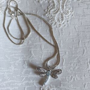 Women's 925 Aquamarine and Diamond Dragonfly Necklace